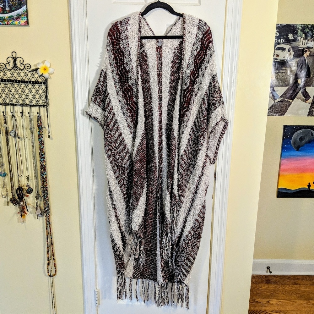 Urban Outfitters striped fringed sweater kimono OS